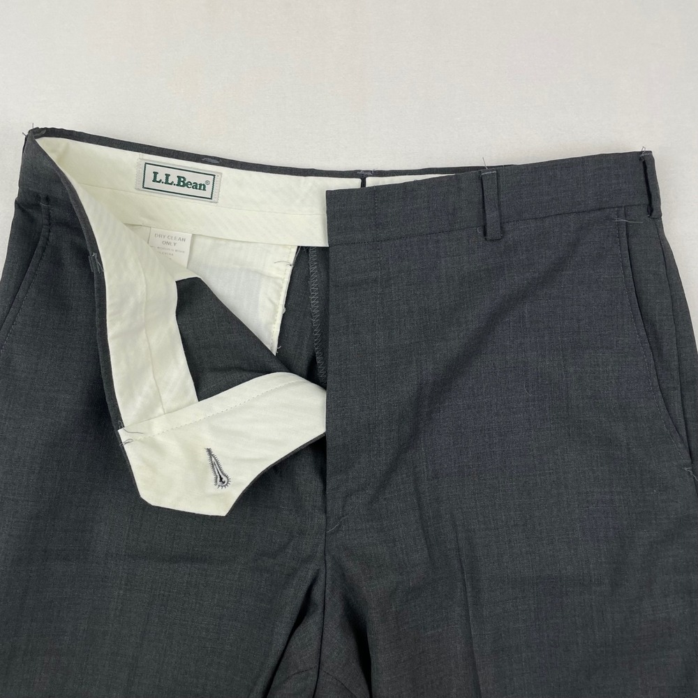 LL Bean Vintage 80s 90s Men Bankers Gray Worsted Wool Dress Pants 34x30 Made USA